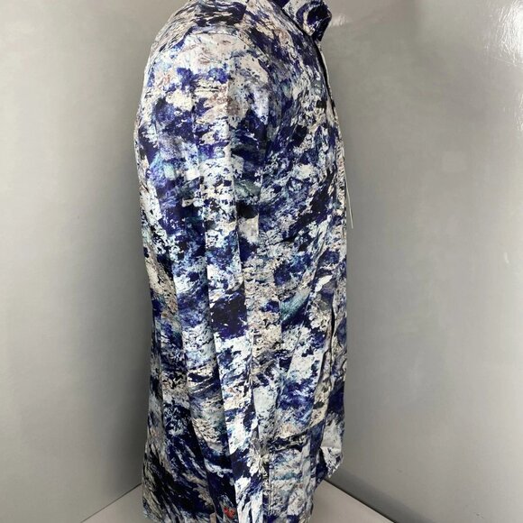 Au Noir Men’s Magnani Woven Stretch Button-Down Shirt – Indigo Abstract - Picture 7 of 10